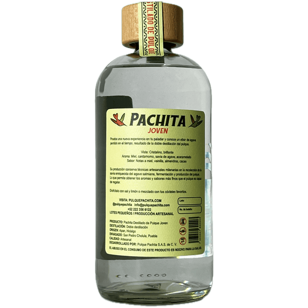 parte trasera de botella de destilado de pulque 37 alcohólica