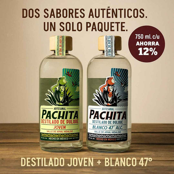 2 Pack Exclusivo: Destilado de Pulque Blanco 47° y Joven – 750 mL