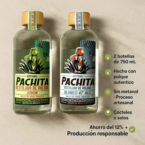 2 Pack Exclusivo: Destilado de Pulque Blanco 47° y Joven – 750 mL