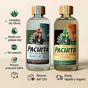 2 Pack Exclusivo: Destilado de Pulque Blanco 47° y Reposado – 750 mL
