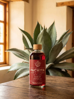 Botella de licor de destilado de pulque Pachita sabor jamaica, 750 mL