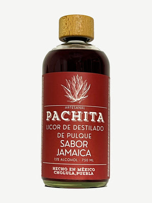 Botella de Pachita Licor sabor Jamaica, destilado de pulque, 750 mL