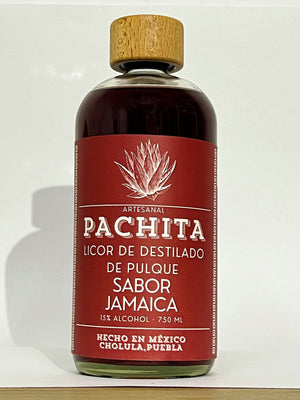 Botella de Pachita Licor sabor Jamaica, destilado de pulque, 750 mL